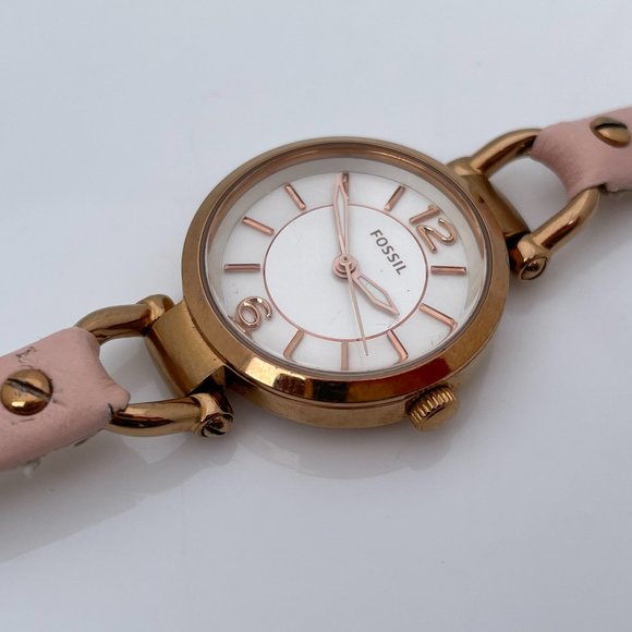 Fossil Accessories - Fossil Ladies Watch Gold Tone Case Pink Band White Face Women Wrist Watch